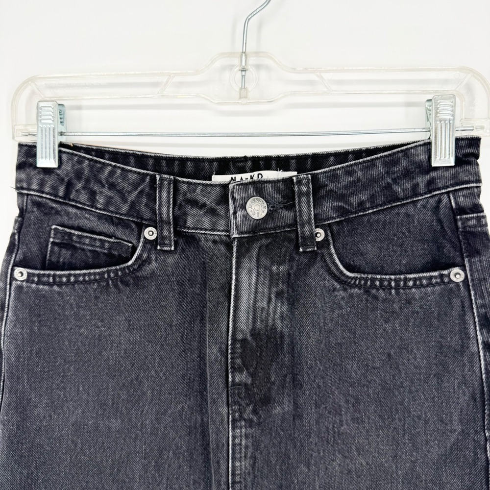 Na-Kd Denim Wide Denim Maxi Skirt Black Front Slit Size 32 (XS) Trendy Minimal - Picture 6 of 12